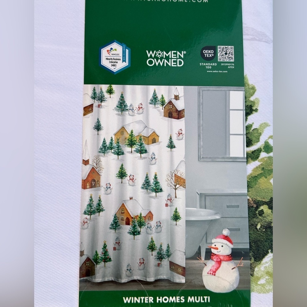 CARO Merry Christmas Evergreens Farmhouse Polyester Cotton Fabric Shower Curtain